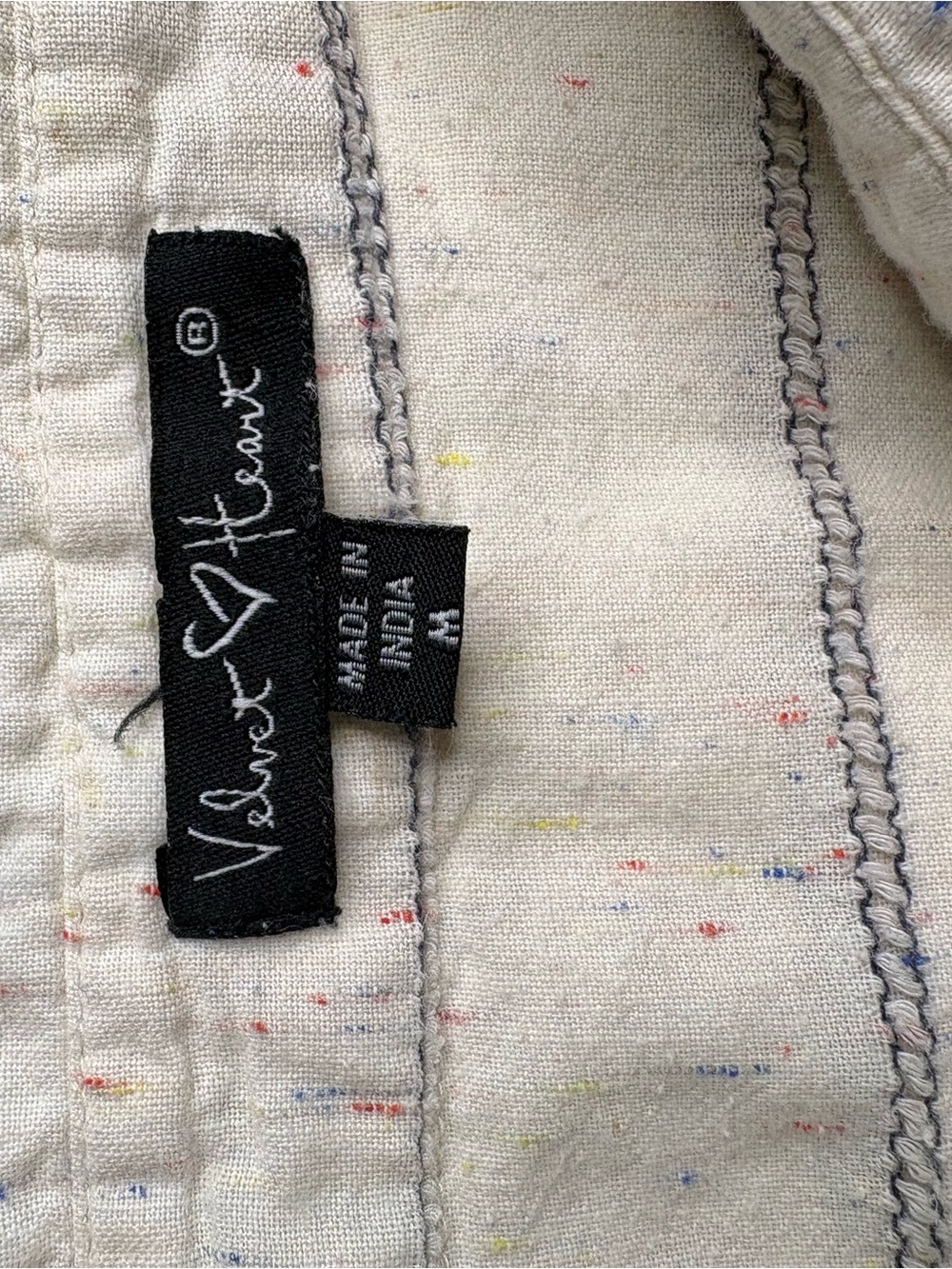 Velvet Heart Cream Button-Down Short Sleeve Shirt with Navy Stripes 100% Cotton - Picture 10 of 11